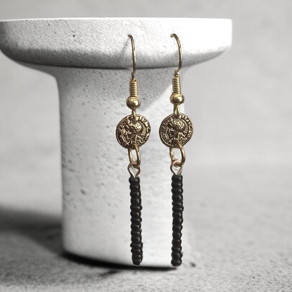 5 For $25💫Long Alternative Miniature Dark Gold Coin Dangles